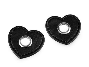 Ösen-Patches Herzform 32x35mm  Ø 8 mm Schwarz-Nickel